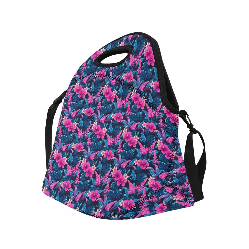 Tropical Folower Pink Themed Print Neoprene Lunch Bag (Model 1669)(Large)-JTAMIGO.COM