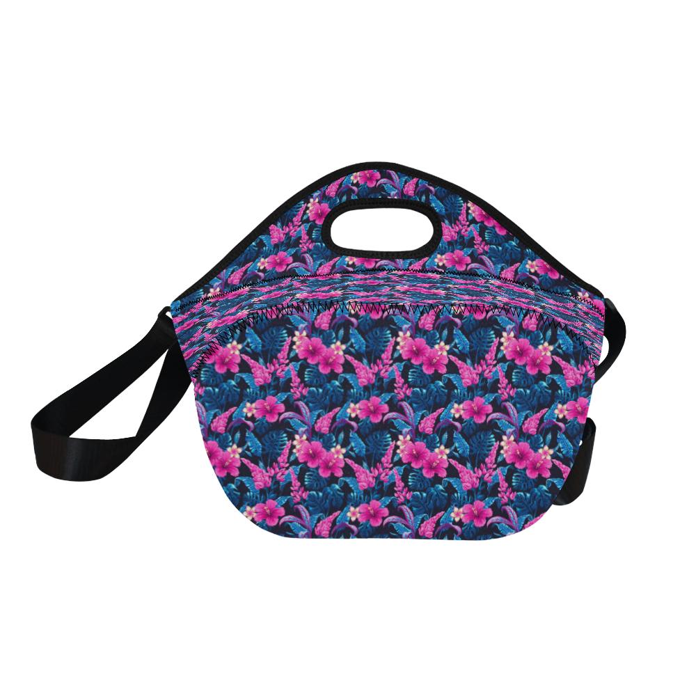 Tropical Folower Pink Themed Print Neoprene Lunch Bag (Model 1669)(Large)-JTAMIGO.COM