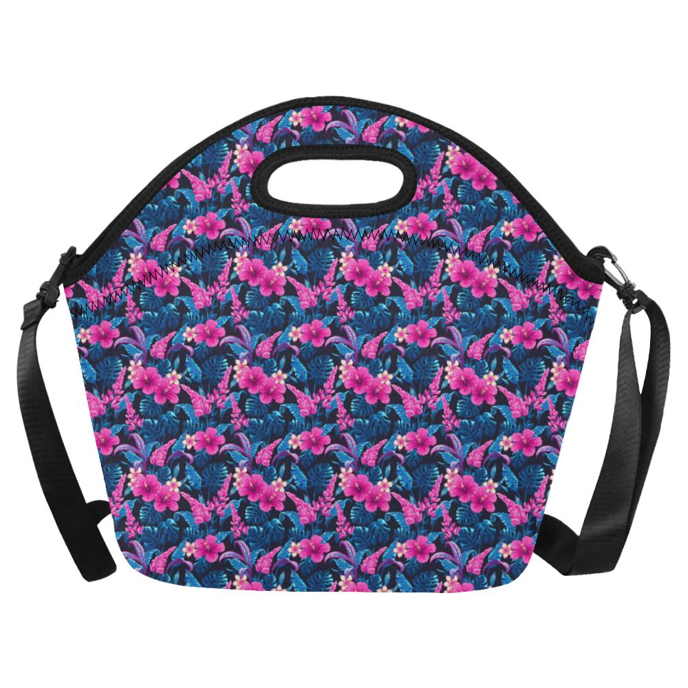 Tropical Folower Pink Themed Print Neoprene Lunch Bag (Model 1669)(Large)-JTAMIGO.COM