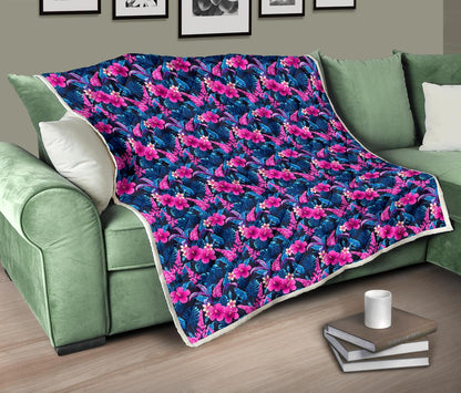 Tropical Folower Pink Themed Print Premium Quilt-JTAMIGO.COM