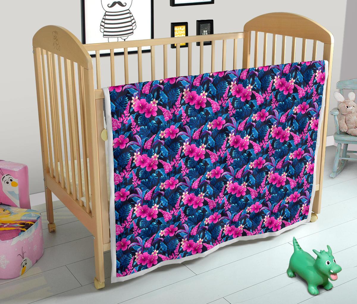 Tropical Folower Pink Themed Print Premium Quilt-JTAMIGO.COM