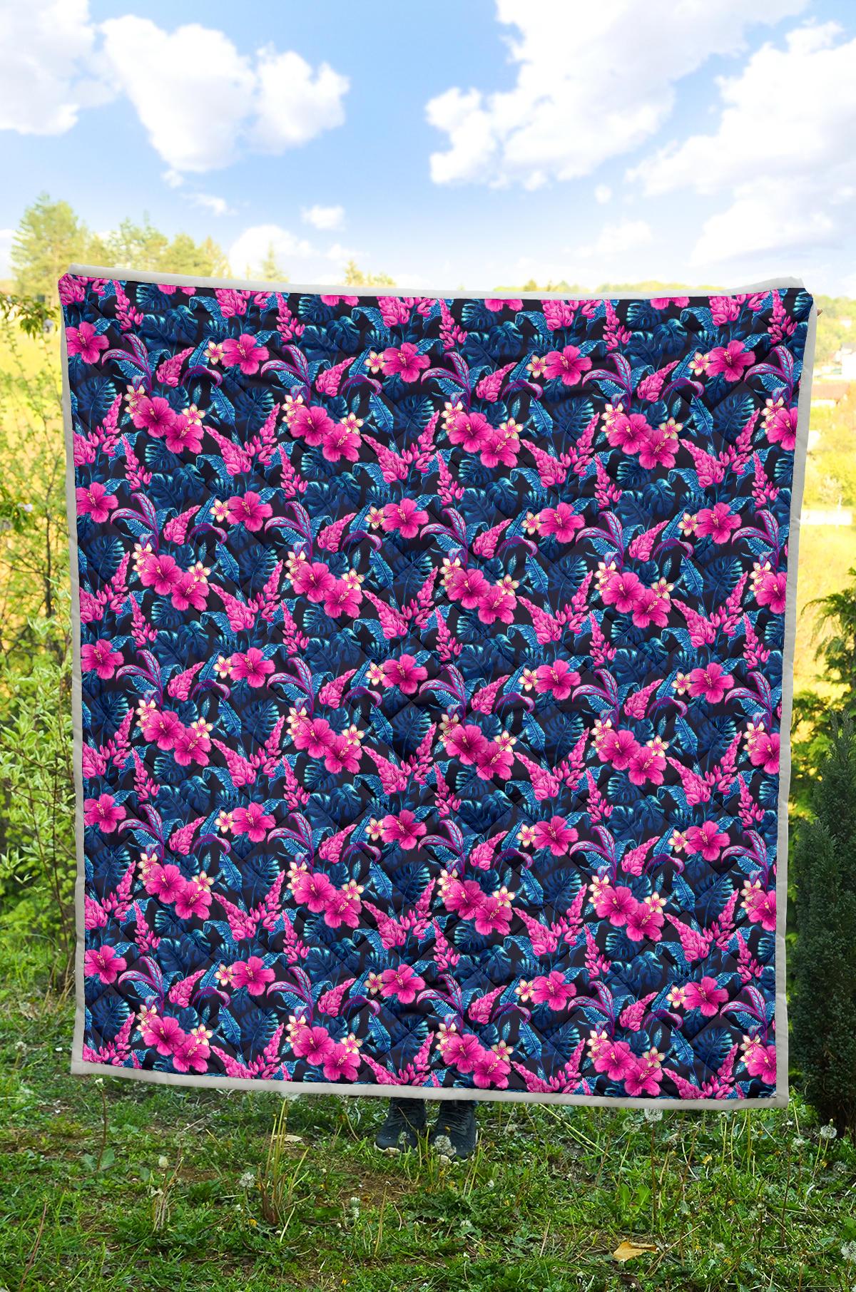 Tropical Folower Pink Themed Print Premium Quilt-JTAMIGO.COM
