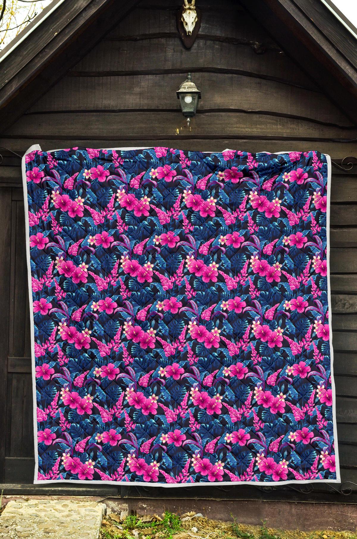 Tropical Folower Pink Themed Print Premium Quilt-JTAMIGO.COM