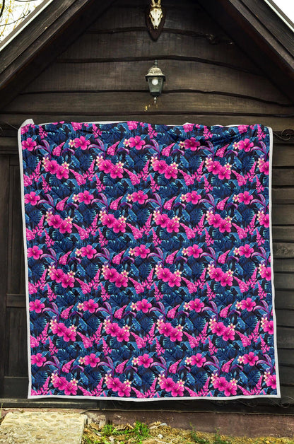 Tropical Folower Pink Themed Print Premium Quilt-JTAMIGO.COM