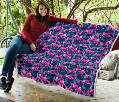 Tropical Folower Pink Themed Print Premium Quilt-JTAMIGO.COM