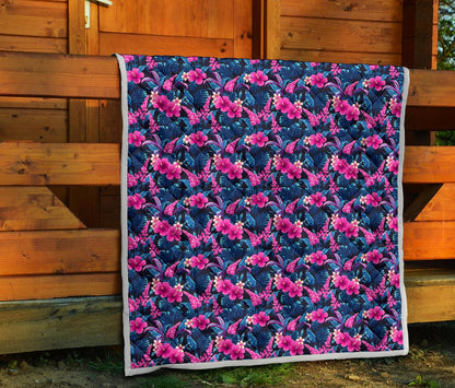 Tropical Folower Pink Themed Print Premium Quilt-JTAMIGO.COM