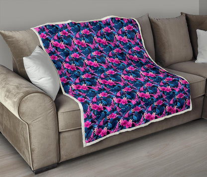 Tropical Folower Pink Themed Print Premium Quilt-JTAMIGO.COM