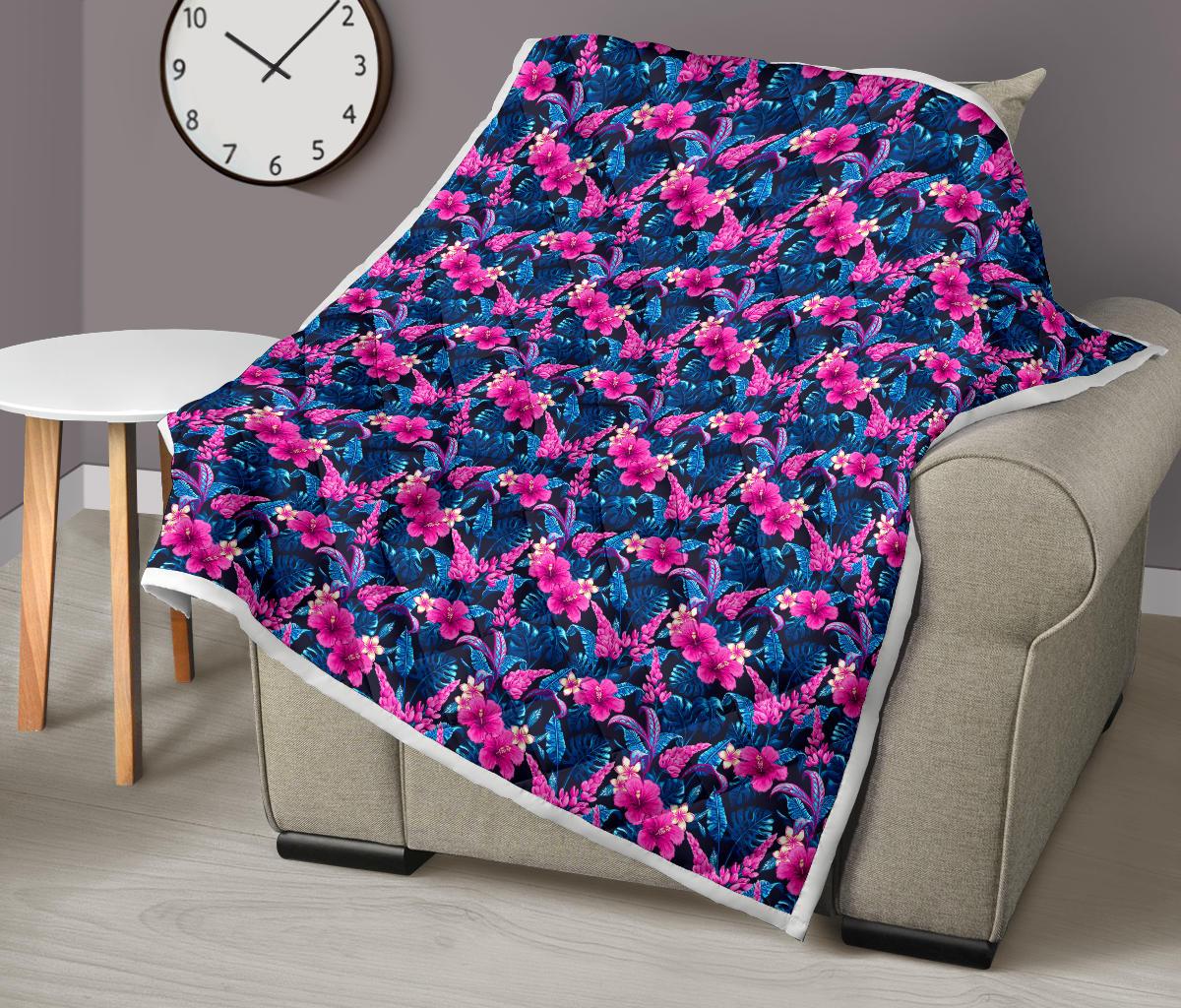 Tropical Folower Pink Themed Print Premium Quilt-JTAMIGO.COM