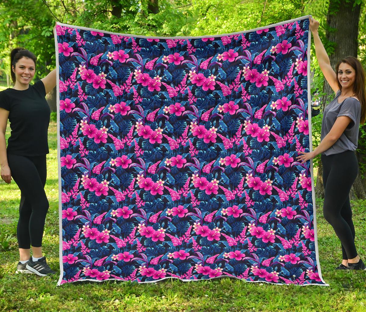 Tropical Folower Pink Themed Print Premium Quilt-JTAMIGO.COM
