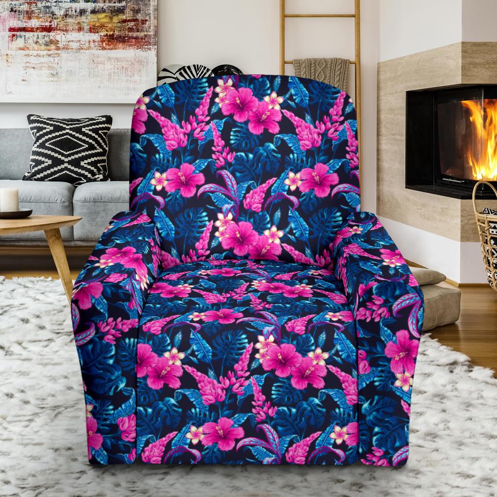 Tropical Folower Pink Themed Print Single Sofa Slipcover -JTAMIGO.COM