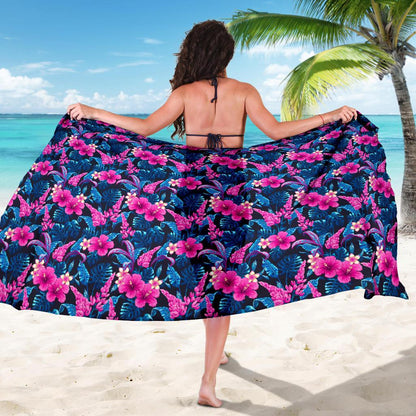 Tropical Folower Pink Themed Print Sarong Pareo Wrap