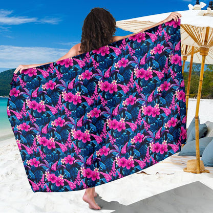 Tropical Folower Pink Themed Print Sarong Pareo Wrap