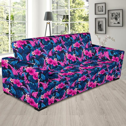 Tropical Folower Pink Themed Print Sofa Slipcover-JTAMIGO.COM