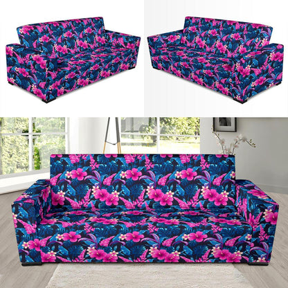 Tropical Folower Pink Themed Print Sofa Slipcover-JTAMIGO.COM