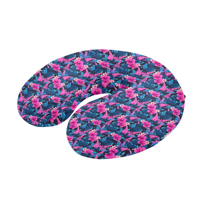 Tropical Folower Pink Themed Print U-Shaped Travel Neck Pillow-JTAMIGO.COM