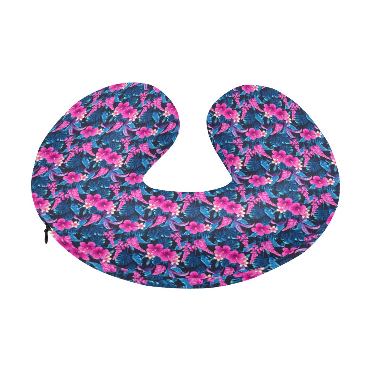Tropical Folower Pink Themed Print U-Shaped Travel Neck Pillow-JTAMIGO.COM