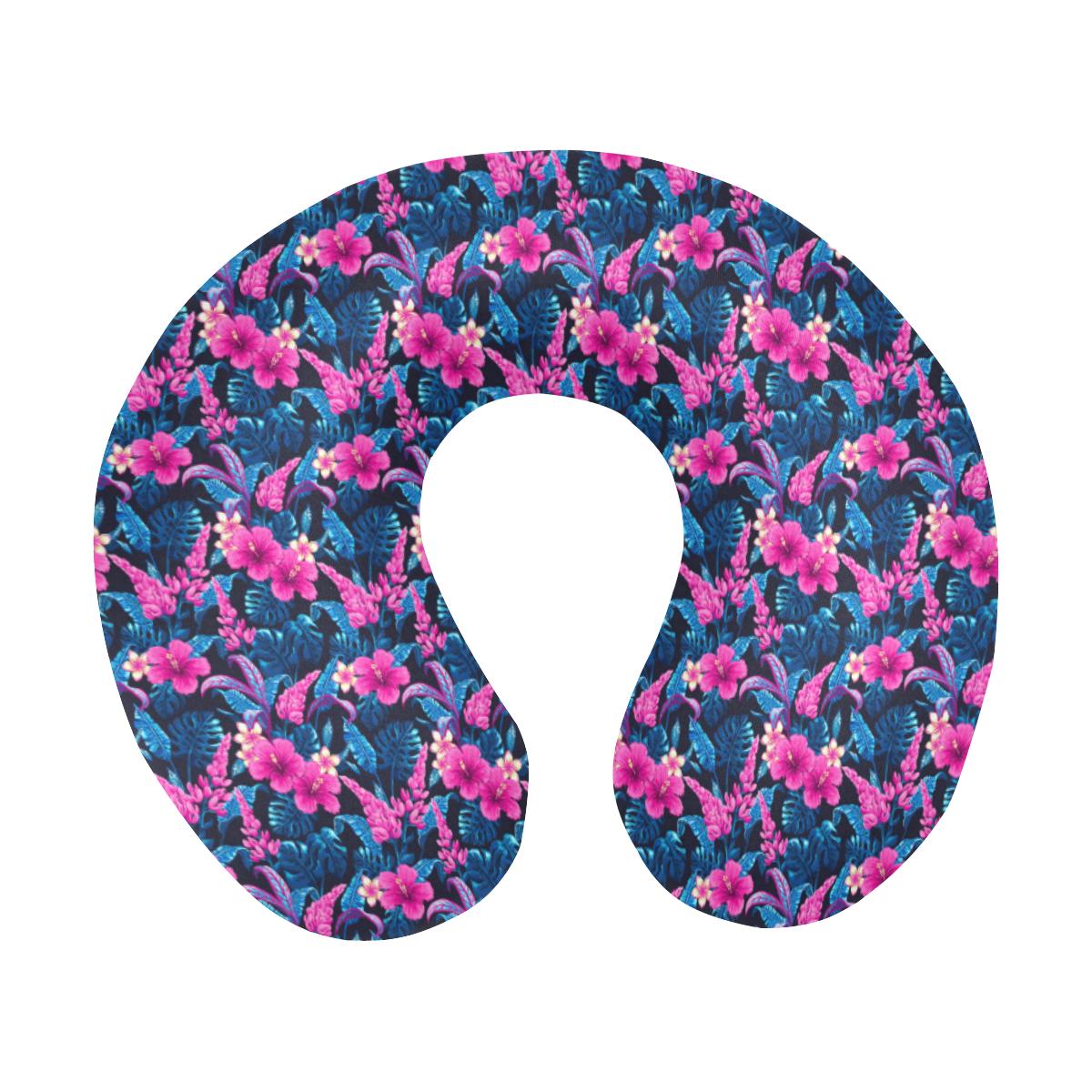 Tropical Folower Pink Themed Print U-Shaped Travel Neck Pillow-JTAMIGO.COM