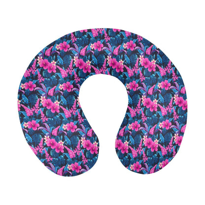 Tropical Folower Pink Themed Print U-Shaped Travel Neck Pillow-JTAMIGO.COM