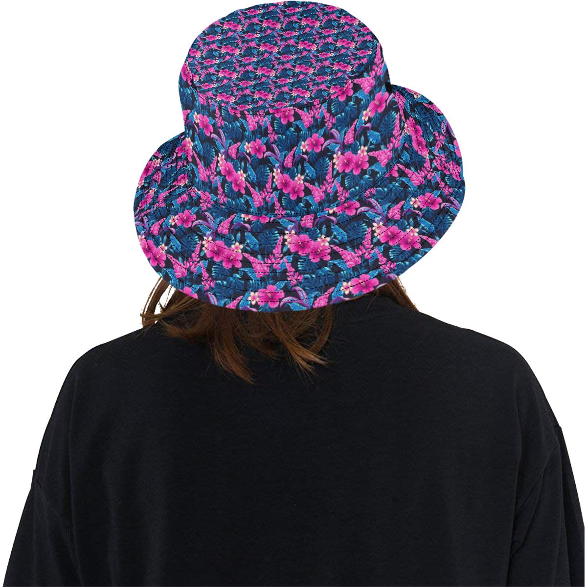 Tropical Folower Pink Themed Print Unisex Bucket Hat