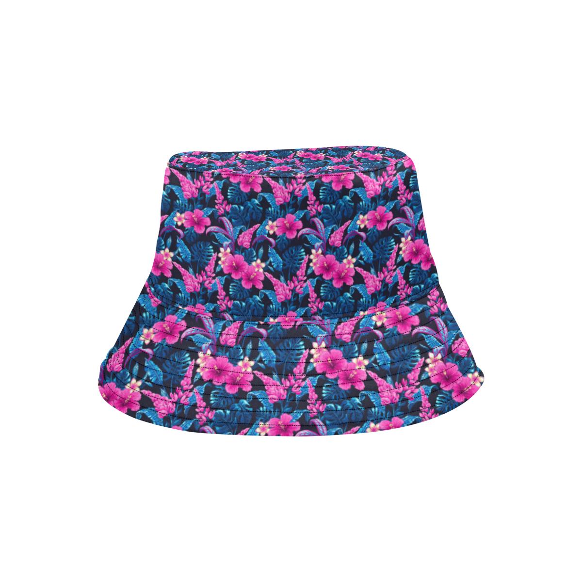 Tropical Folower Pink Themed Print Unisex Bucket Hat