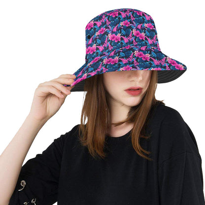Tropical Folower Pink Themed Print Unisex Bucket Hat