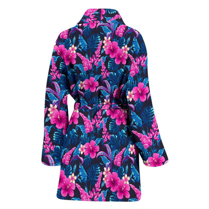 Tropical Folower Pink Themed Print Women Bath Robe-JTAMIGO.COM