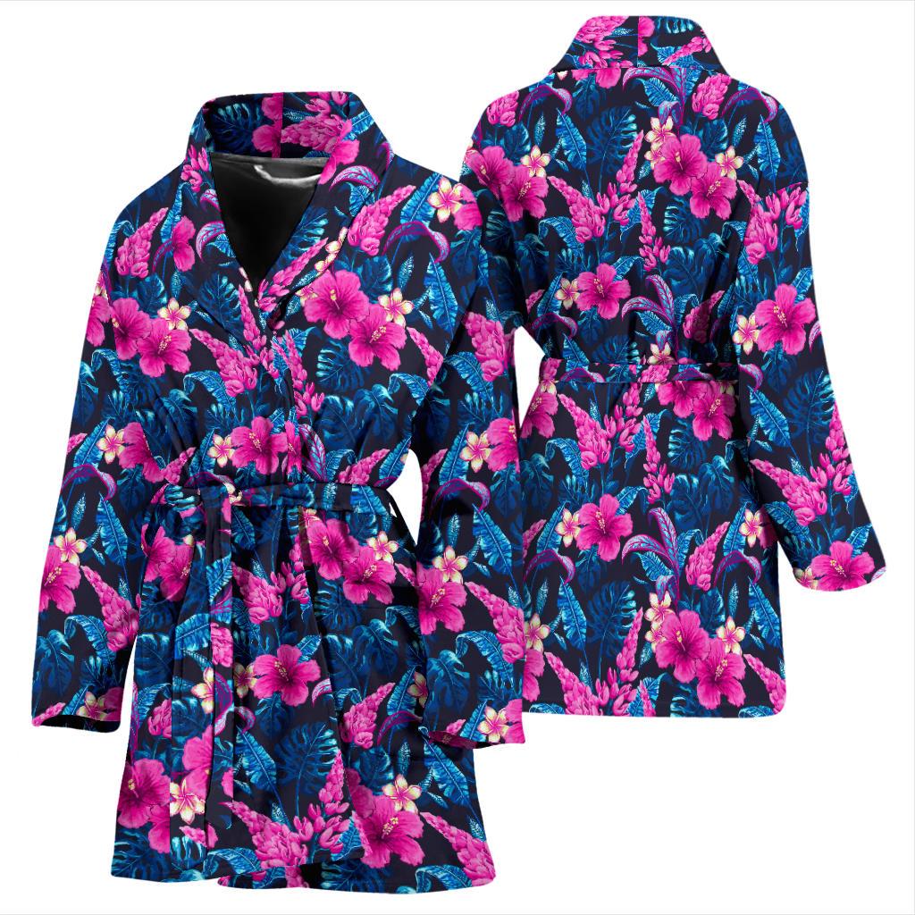 Tropical Folower Pink Themed Print Women Bath Robe-JTAMIGO.COM