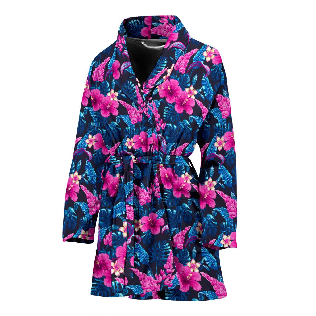 Tropical Folower Pink Themed Print Women Bath Robe-JTAMIGO.COM