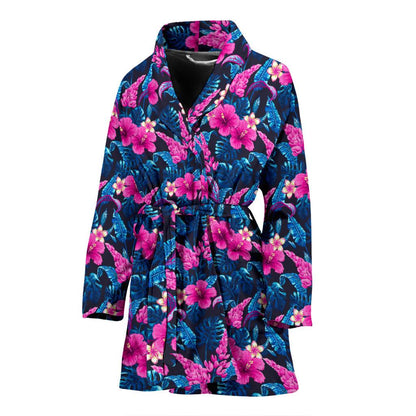 Tropical Folower Pink Themed Print Women Bath Robe-JTAMIGO.COM