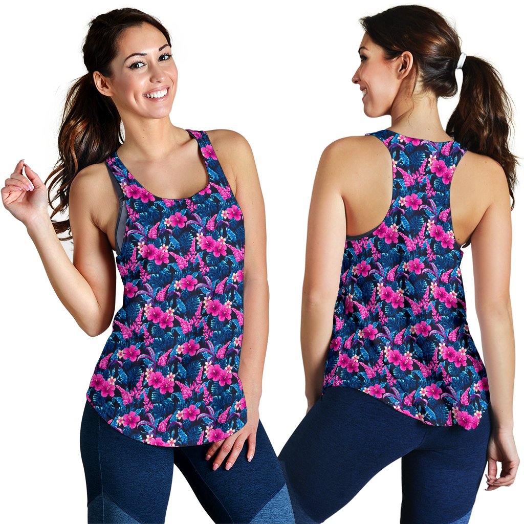 Tropical Folower Pink Themed Print Women Racerback Tank Top