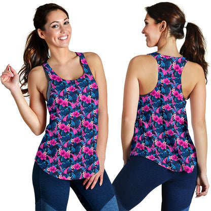 Tropical Folower Pink Themed Print Women Racerback Tank Top