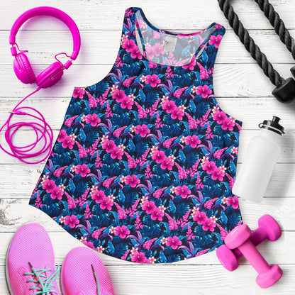 Tropical Folower Pink Themed Print Women Racerback Tank Top