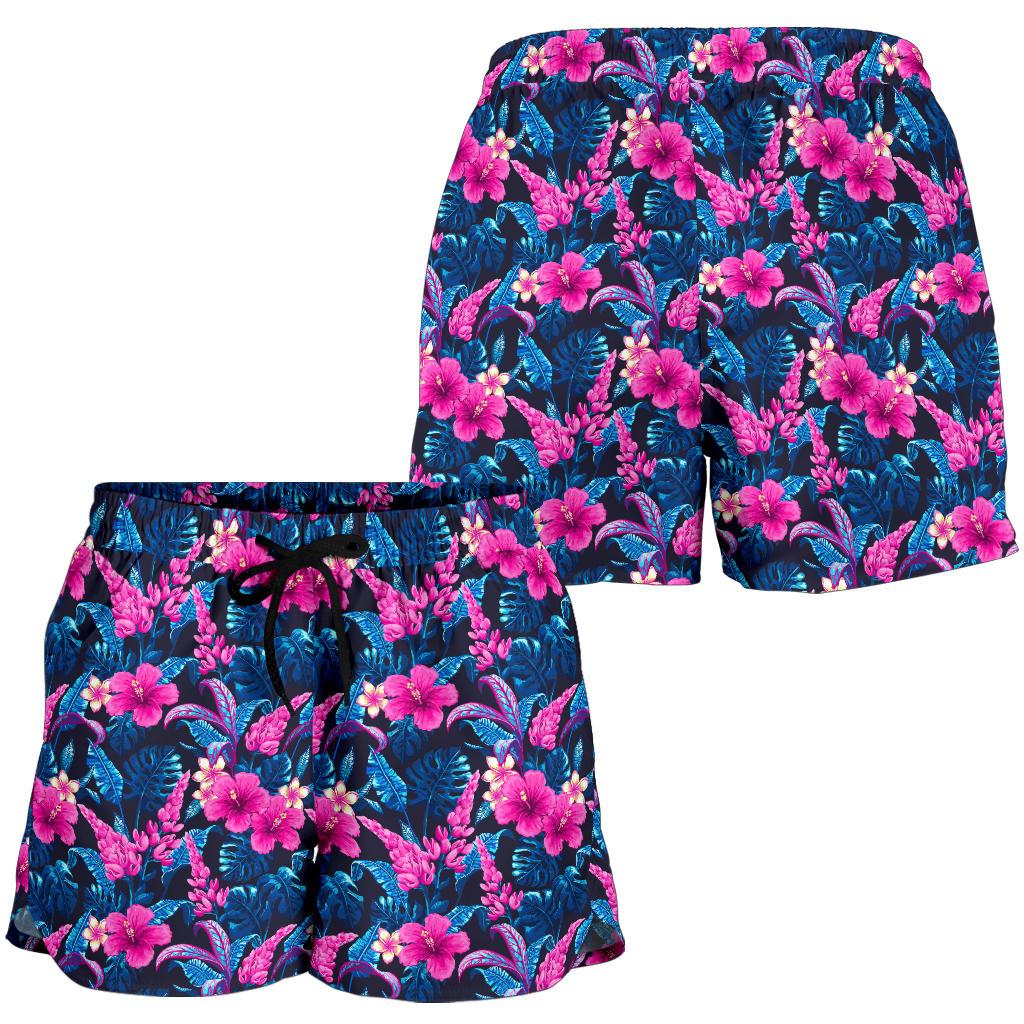 Tropical Folower Pink Themed Print Women Shorts-JTAMIGO.COM