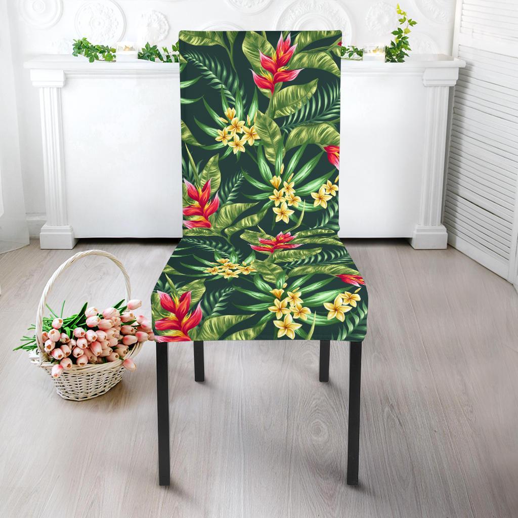 Tropical Folower Red Heliconia Print Dining Chair Slipcover-JTAMIGO.COM