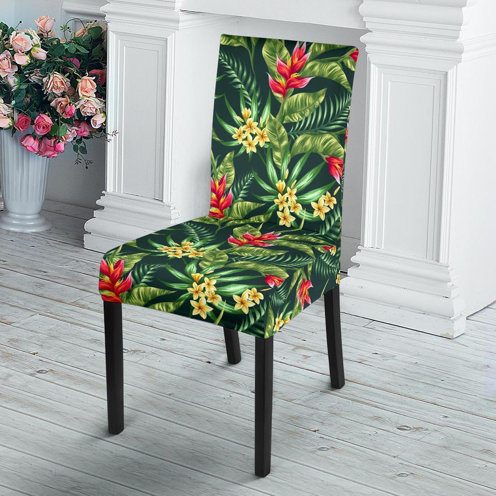 Tropical Folower Red Heliconia Print Dining Chair Slipcover-JTAMIGO.COM