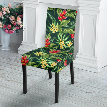 Tropical Folower Red Heliconia Print Dining Chair Slipcover-JTAMIGO.COM