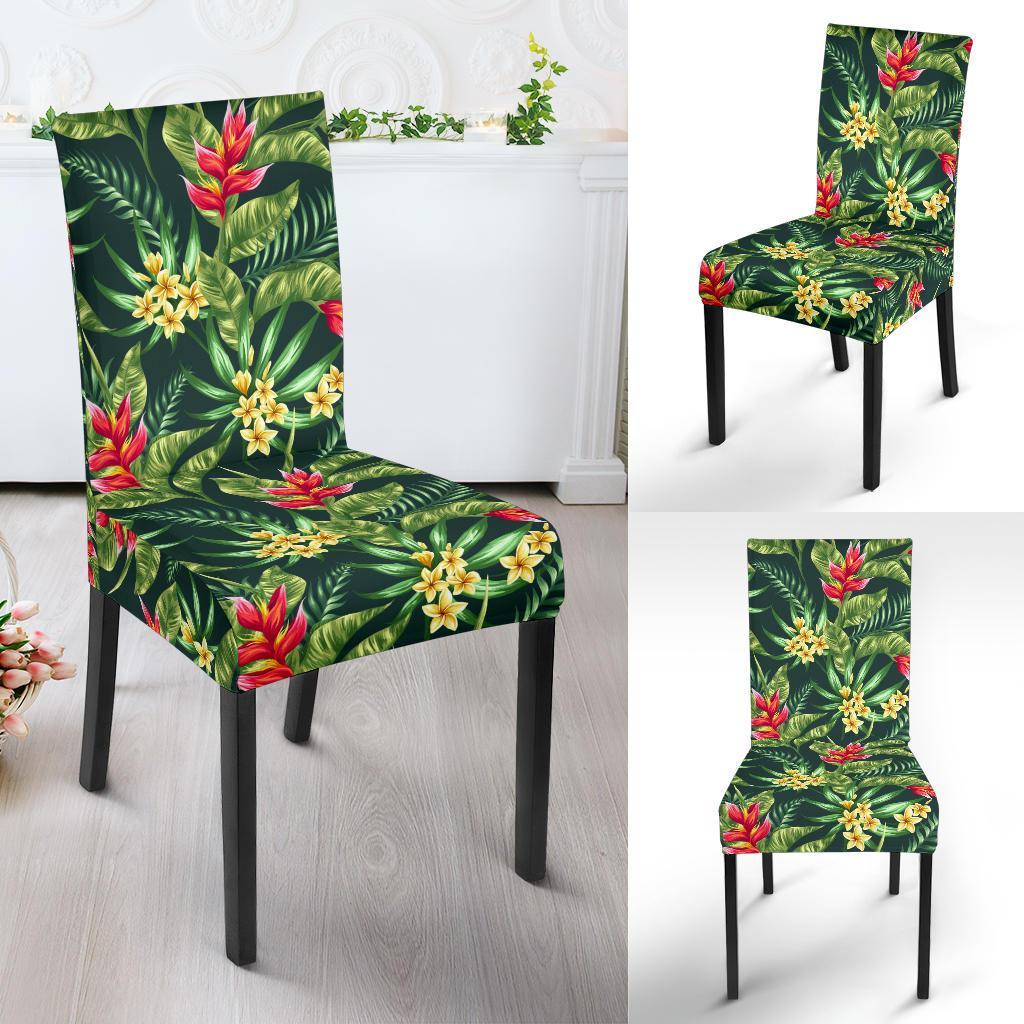Tropical Folower Red Heliconia Print Dining Chair Slipcover-JTAMIGO.COM