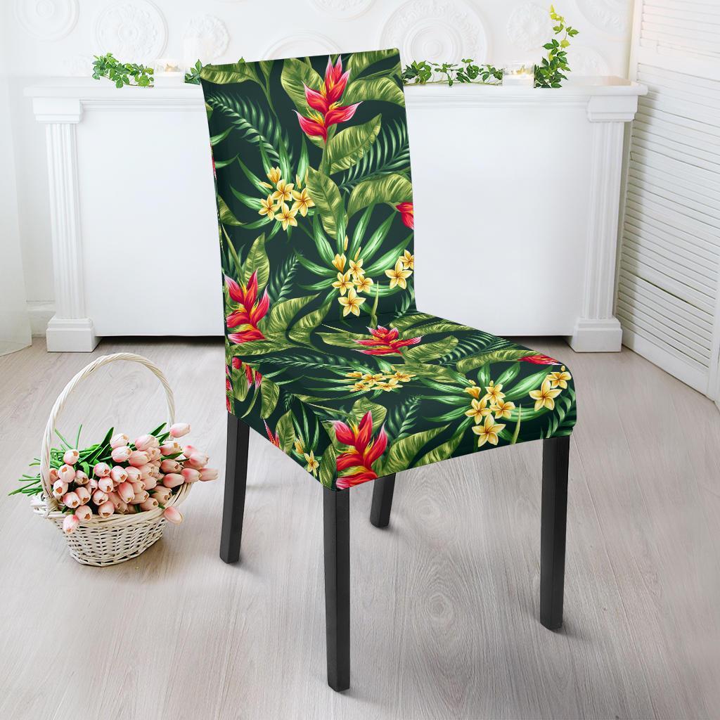 Tropical Folower Red Heliconia Print Dining Chair Slipcover-JTAMIGO.COM
