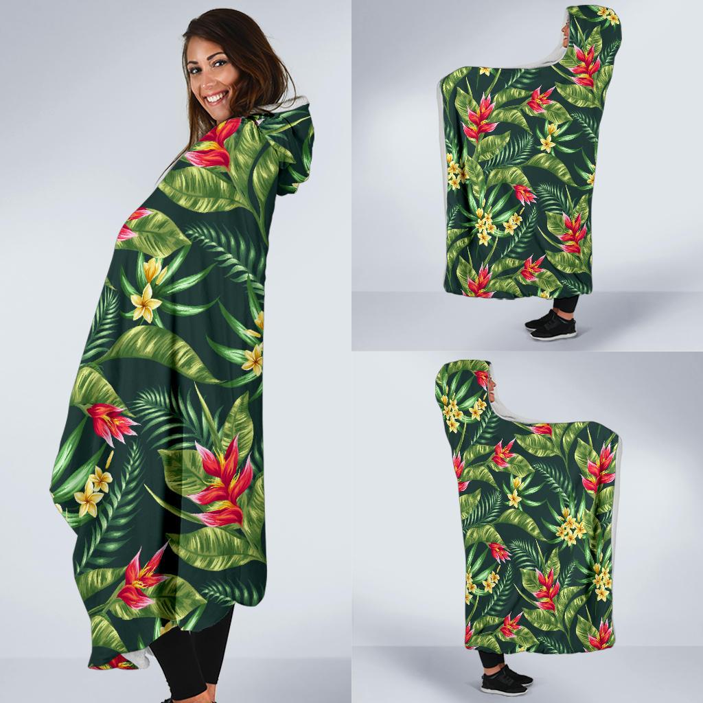 Tropical Folower Red Heliconia Print Hooded Blanket-JTAMIGO.COM