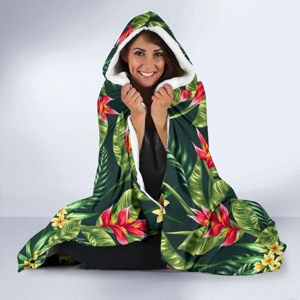 Tropical Folower Red Heliconia Print Hooded Blanket-JTAMIGO.COM