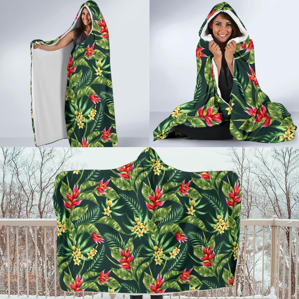 Tropical Folower Red Heliconia Print Hooded Blanket-JTAMIGO.COM