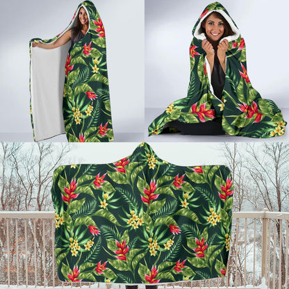Tropical Folower Red Heliconia Print Hooded Blanket-JTAMIGO.COM