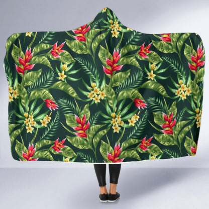 Tropical Folower Red Heliconia Print Hooded Blanket-JTAMIGO.COM