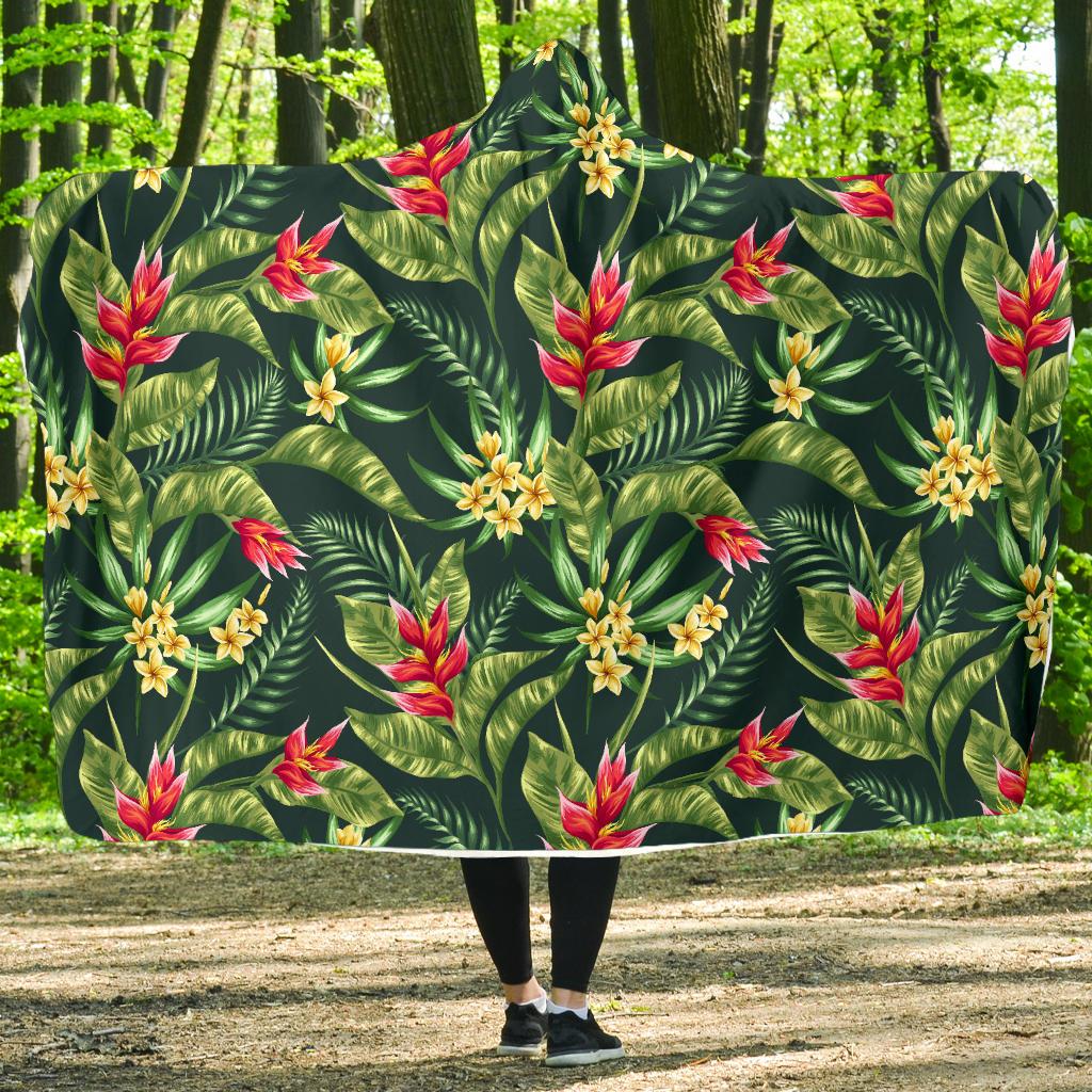 Tropical Folower Red Heliconia Print Hooded Blanket-JTAMIGO.COM