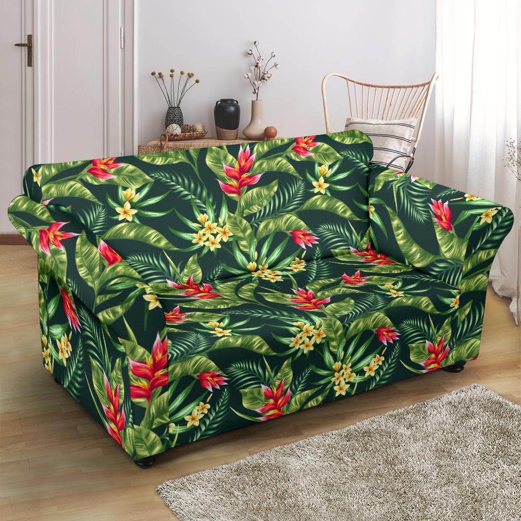 Tropical Folower Red Heliconia Print Loveseat Slipcover-JTAMIGO.COM