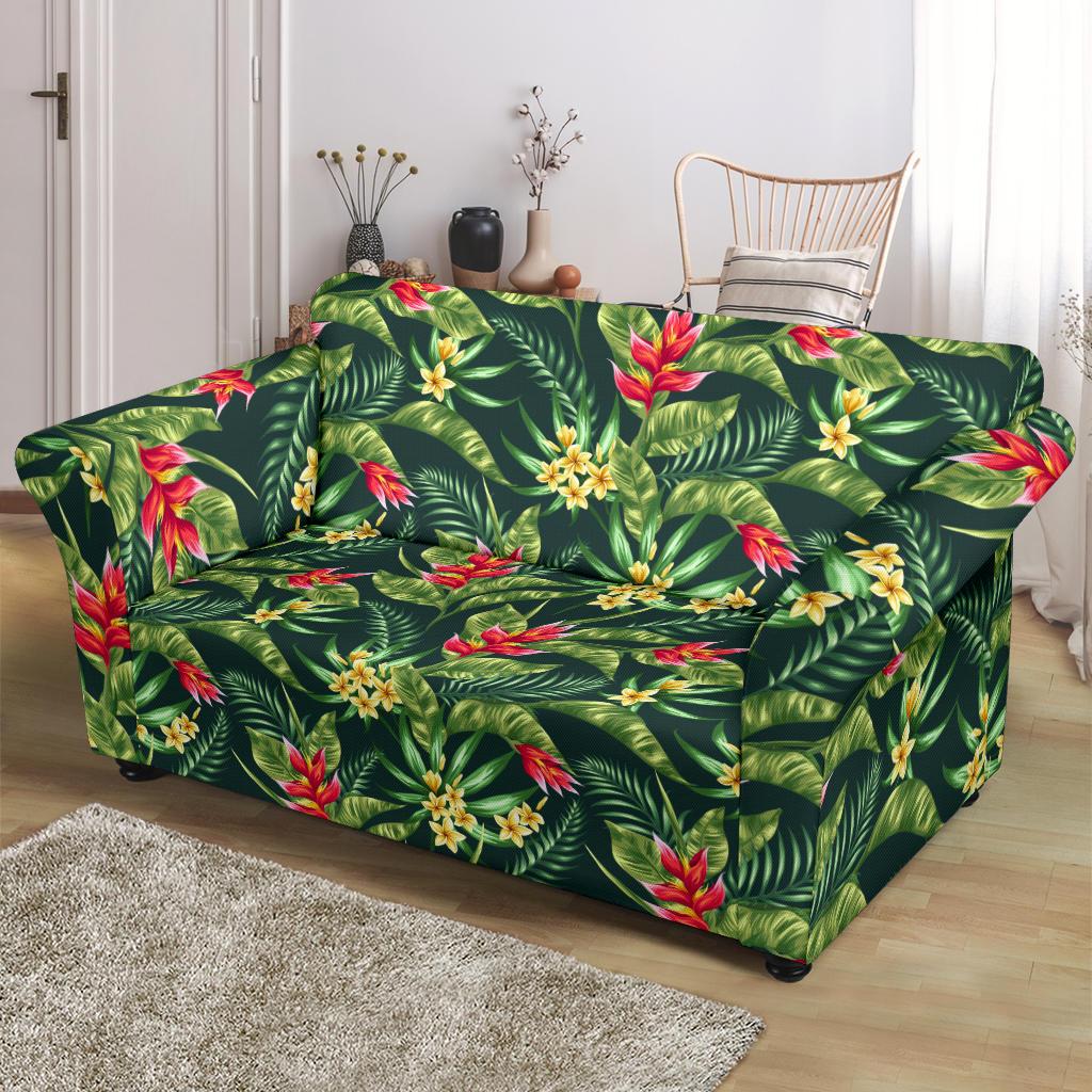 Tropical Folower Red Heliconia Print Loveseat Slipcover-JTAMIGO.COM