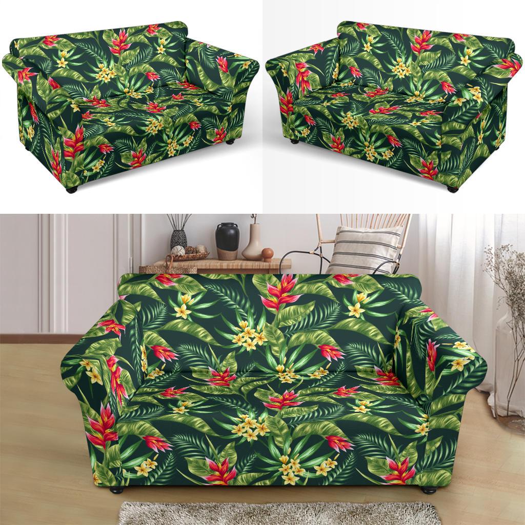Tropical Folower Red Heliconia Print Loveseat Slipcover-JTAMIGO.COM