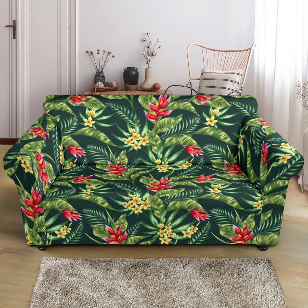 Tropical Folower Red Heliconia Print Loveseat Slipcover-JTAMIGO.COM