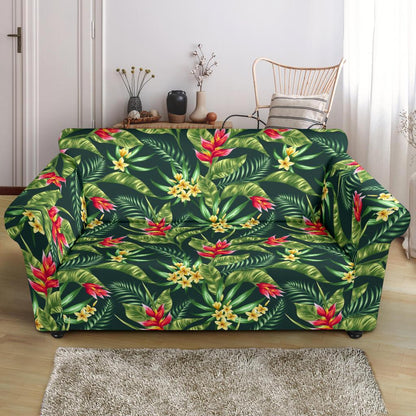 Tropical Folower Red Heliconia Print Loveseat Slipcover-JTAMIGO.COM