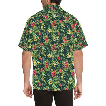 Tropical Folower Red Heliconia Print Men Aloha Hawaiian Shirt